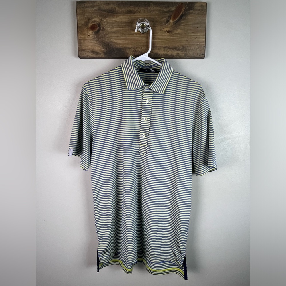 Ralph Lauren RLX size small striped polo shirt (performance feel) green and blue